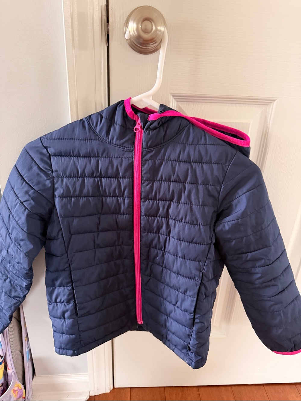 GAP Girls' Navy Puffer Jacket with Pink Trim